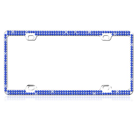 Valor Blue Crystals Chrome Coating Metal License Plate Frame with Double Row Crystals LPF2BC002BLU